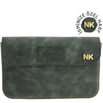 İsme Özel Çıtçıtlı Küçük El Çantası - %100 Rainbow Deri - AC14001 - Haki