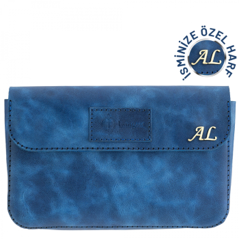 İsme Özel Çıtçıtlı Küçük El Çantası - %100 Rainbow Deri - AC14001 - Saks Mavisi