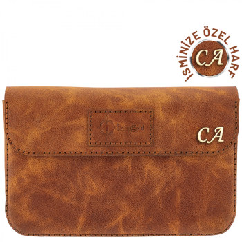 İsme Özel Çıtçıtlı Küçük El Çantası - %100 Rainbow Deri - AC14001 - Camel