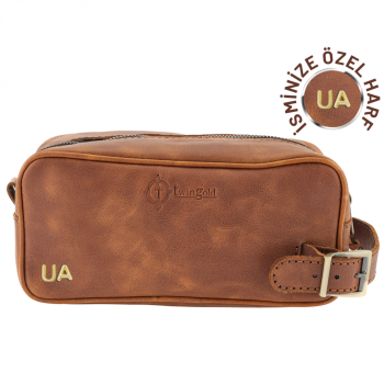 İsme Özel Dopp Kit Kişisel Bakım ve Seyahat Çantası - %100 Rainbow Deri - AC14004 - Kahverengi
