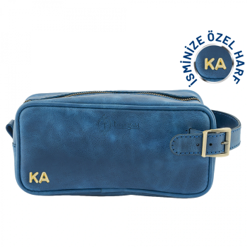 İsme Özel Dopp Kit Kişisel Bakım ve Seyahat Çantası - %100 Rainbow Deri - AC14004 - Saks Mavisi