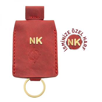 İsme Özel Çıtçıtlı Anahtarlık - % 100 Rainbow Deri - AG01001 - Kırmızı