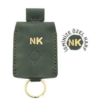 İsme Özel Çıtçıtlı Anahtarlık - % 100 Rainbow Deri - AG01001 - Haki