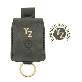 İsme Özel Çıtçıtlı Anahtarlık - % 100 Rainbow Deri - AG01001 - Antrasit