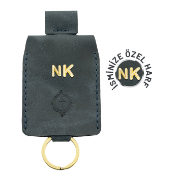 İsme Özel Çıtçıtlı Anahtarlık - % 100 Rainbow Deri - AG01001 - Lacivert