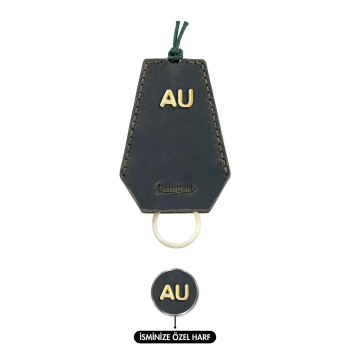 İsme Özel İpli Anahtarlık - % 100 Crazy Deri - AG01002 - Haki