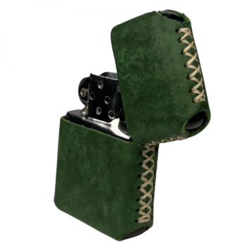 Handmade El Yapımı Hakiki Deri Zippo Modeli Çakmak - AG02001 - Yeşil