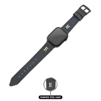 İsme Özel El Dikişli Apple Watch Saat Kordonu - %100 Çift Kat Deri - AG03001 - Lacivert