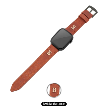 İsme Özel El Dikişli Apple Watch Saat Kordonu - %100 Çift Kat Deri - AG03001 - Tobacco