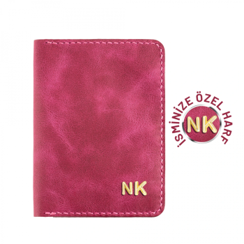 İsme Özel Pasaport Kılıfı - %100 Rainbow Deri - AK02003 - Fuşya