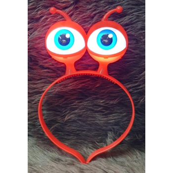 Led Işıklı &amp; Pilli 3 Farklı Modda Yanan Uzaylı Göz Parti Tacı Kırmızı Renk 18x12 cm