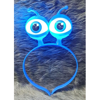 Led Işıklı &amp; Pilli 3 Farklı Modda Yanan Uzaylı Göz Parti Tacı Mavi Renk 18x12 cm