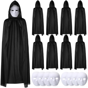 120 cm Siyah Kapüşonlu Pelerin ve Boyanabilir Karton Maske 8’li Set