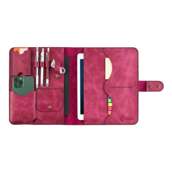 İsme Özel Çıtçıtlı Fonksiyonlu iPad Organizer - %100 Rainbow Deri - ET01002 - Fuşya