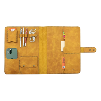 İsme Özel Çıtçıtlı Fonksiyonlu iPad Organizer - %100 Rainbow Deri - ET01002 - Hardal Sarısı