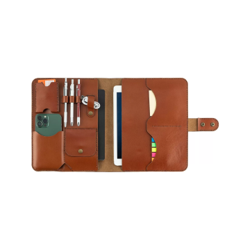 İsme Özel Çıtçıtlı Fonksiyonlu iPad Organizer - %100 Tiesto Deri - ET01003 - Tobacco