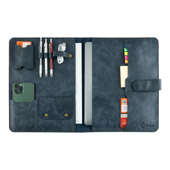 İsme Özel Çıtçıtlı Fonksiyonlu Macbook Organizer - %100 Rainbow Deri - ET02001 - Lacivert