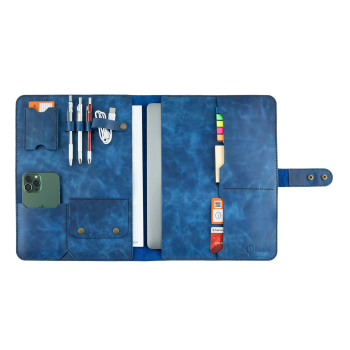İsme Özel Çıtçıtlı Fonksiyonlu Macbook Organizer - %100 Rainbow Deri - ET02001 - Saks Mavisi