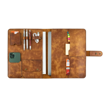 İsme Özel Çıtçıtlı Fonksiyonlu Macbook Organizer - %100 Rainbow Deri - ET02001 - Camel
