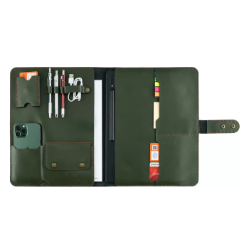 İsme Özel Çıtçıtlı Fonksiyonlu Macbook Organizer - %100 Tiesto Deri - ET02003 - Haki