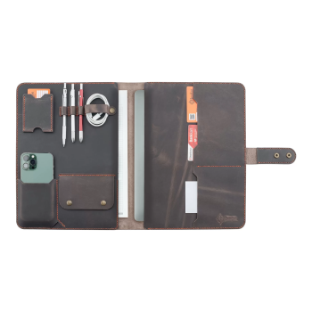 İsme Özel Çıtçıtlı Fonksiyonlu Macbook Organizer - %100 Crazy Deri - ET02004 - Kahverengi