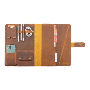 İsme Özel Çıtçıtlı Fonksiyonlu Macbook Organizer - %100 Crazy Deri - ET02004 - Taba