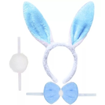 Tavşan Kostüm Seti Taç Papyon Ponpon Kuyruk Mavi