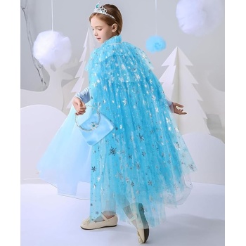 Karlar Ülkesi Elsa Frozen Mavi Pelerin – 80 cm Kar Desenli Çocuk Pelerini ( Taç Hariç )