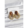 Pirinç Gold Renk Kahverengi Taşlı Vintage Kadın Küpe