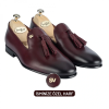 İsme Özel Püsküllü Kösele Erkek Ayakkabı - %100 Hakiki Antik Deri - Gümüş Konseptli - AA01013 - Bordo