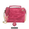 İsme Özel Çıtçıtlı Zincirli Küçük Boy El Omuz Çantası - %100 Deri - AC03001 - Fuşya