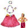 Hawaii Dans Kostümü – Kırmızı Hula Etek &amp; Çiçek Kolye Seti