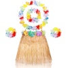 Yetişkin Çocuk Hawaii Parti Seti - 40 cm Naturel Etek + Çiçek Aksesuarlar (5 Parça) NessiWorld
