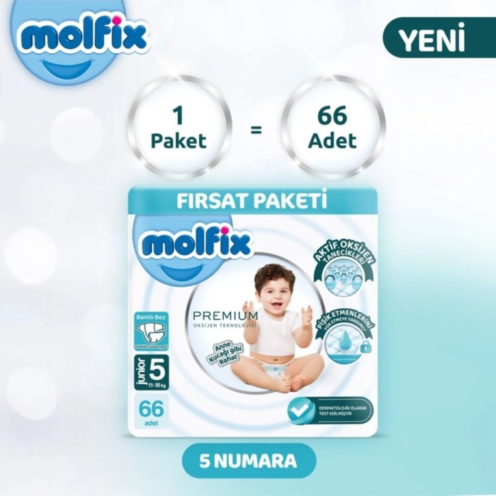 Premium Bebek Bezi Ultra Fırsat Paketi 5 Beden 11-18 Kg 66 Adet