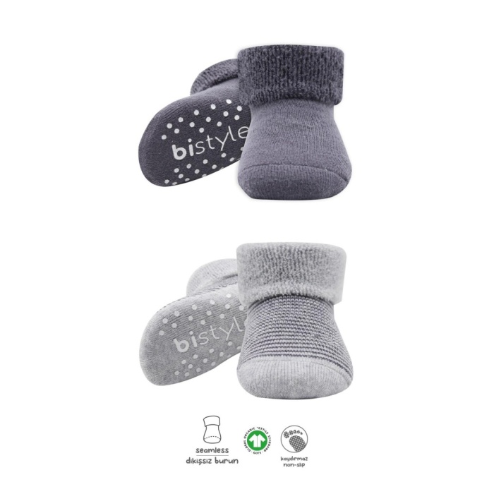 2Li Çemberli Kaymaz Havlu Soket Çorap 10503 Gri-Antrasit