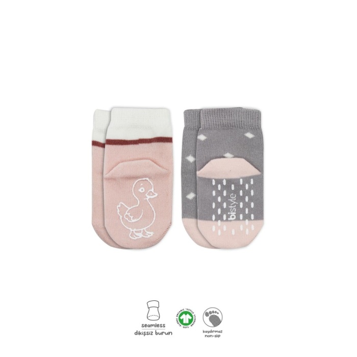 2Li Hayvan Figür Kaymaz Kız Soket Çorap 10120 Gri