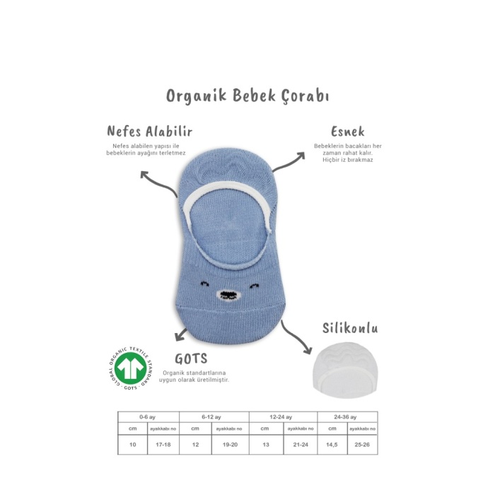 2Li Babet Cute Face Penye Çorap 30103 Mavi-Beyaz