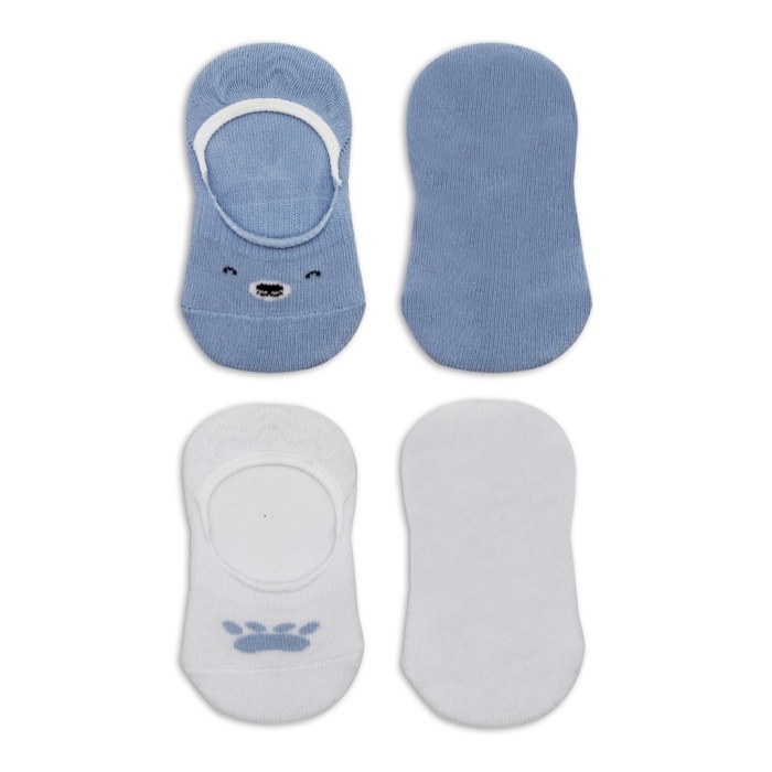 2Li Babet Cute Face Penye Çorap 30103 Mavi-Beyaz