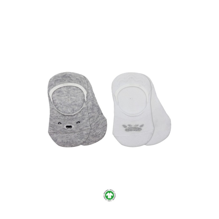 2Li Babet Cute Face Penye Çorap 30103 Gri Beyaz