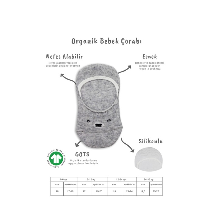 2Li Babet Cute Face Penye Çorap 30103 Gri Beyaz