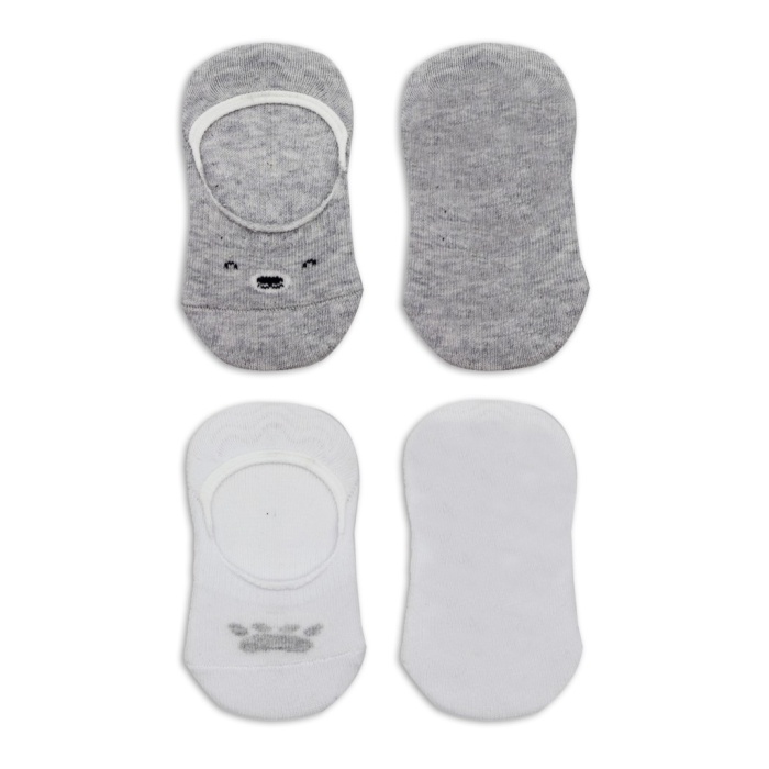 2Li Babet Cute Face Penye Çorap 30103 Gri Beyaz