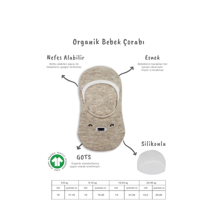 2Li Babet Cute Face Penye Çorap 30103 Bej Beyaz