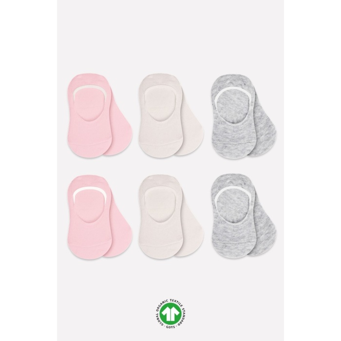 6Lı Silikonlu Babet Penye Çorap 30101 Pembe Ekru Gri