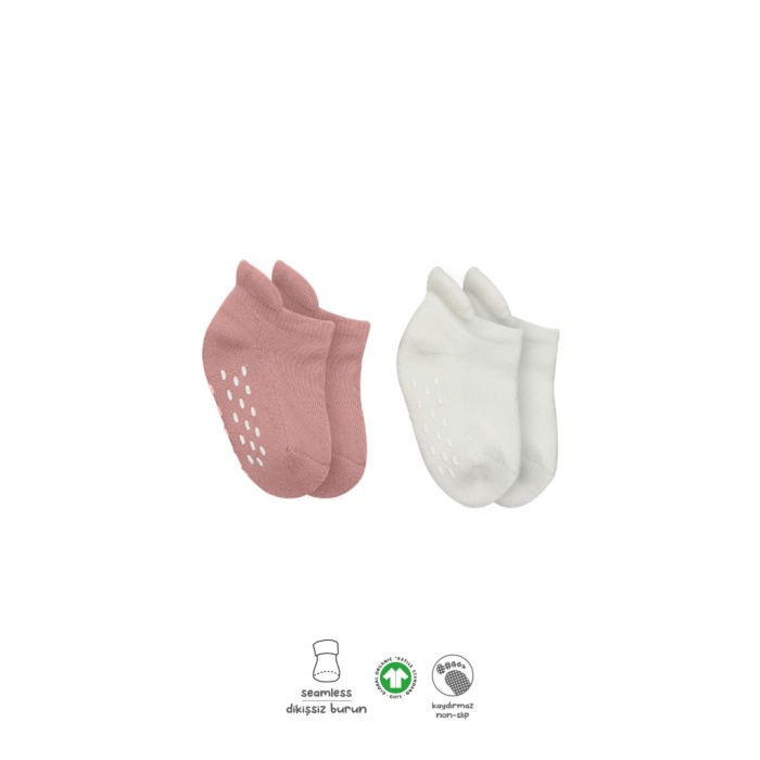 2Li Altı Havlu Sneakers Kaymaz Çorap 20501 Ekru Pudra