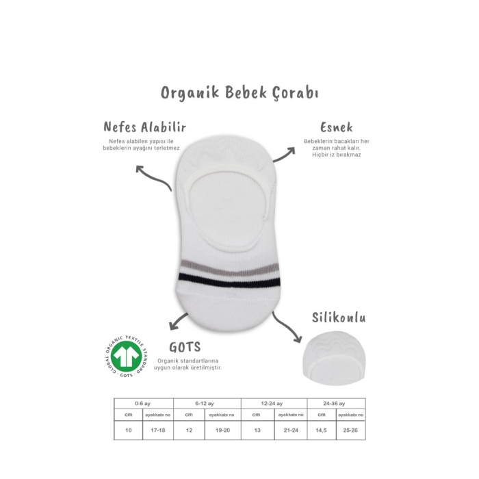 2Li Penye Babet Silikon Çemberli Çorap 30102 Gri Beyaz