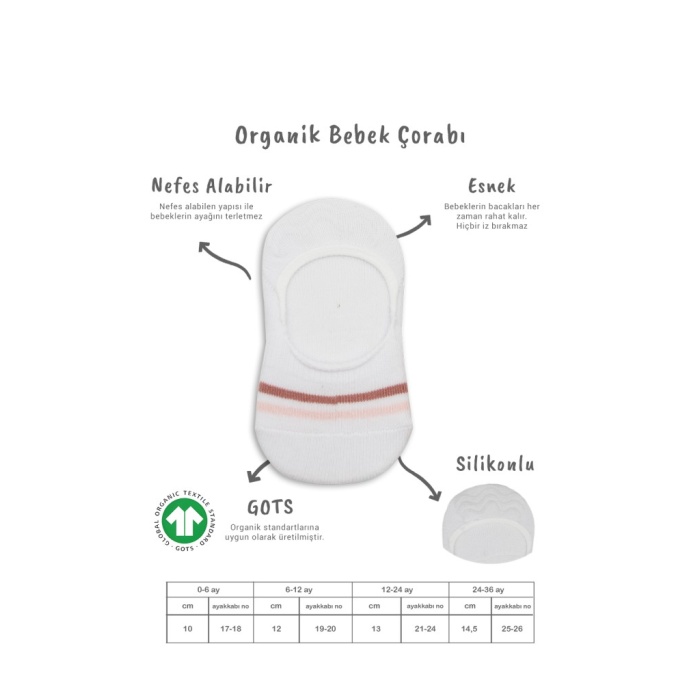 2Li Penye Babet Silikon Çemberli Çorap 30102 Pudra Beyaz