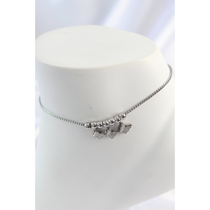 316L Çelik Gümüş Renk Simli Kelebek Model Kadın Halhal