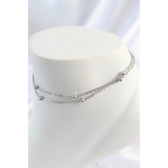 316L Çelik Gümüş Renk 2Li Topçuk Detay Zincir Model Kadın Halhal