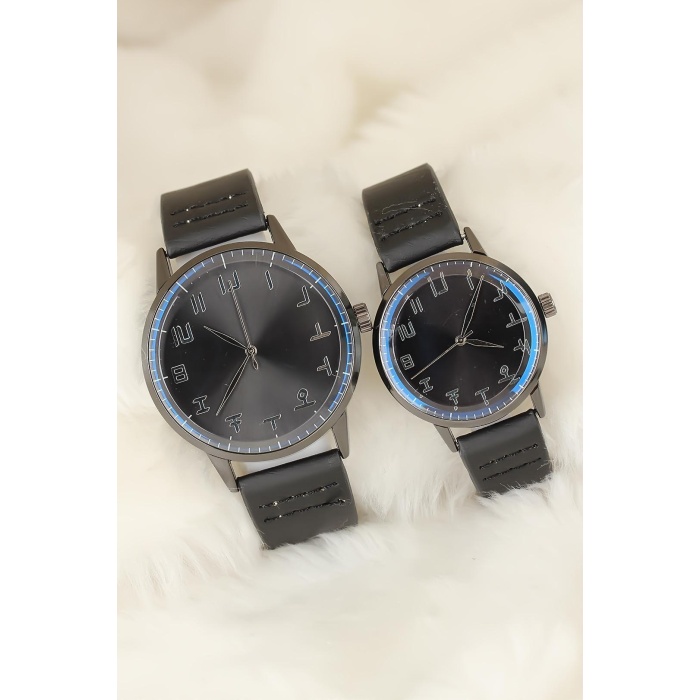 Siyah Deri Kordonlu Füme Renk Metal Kasa Sevgili Saatleri