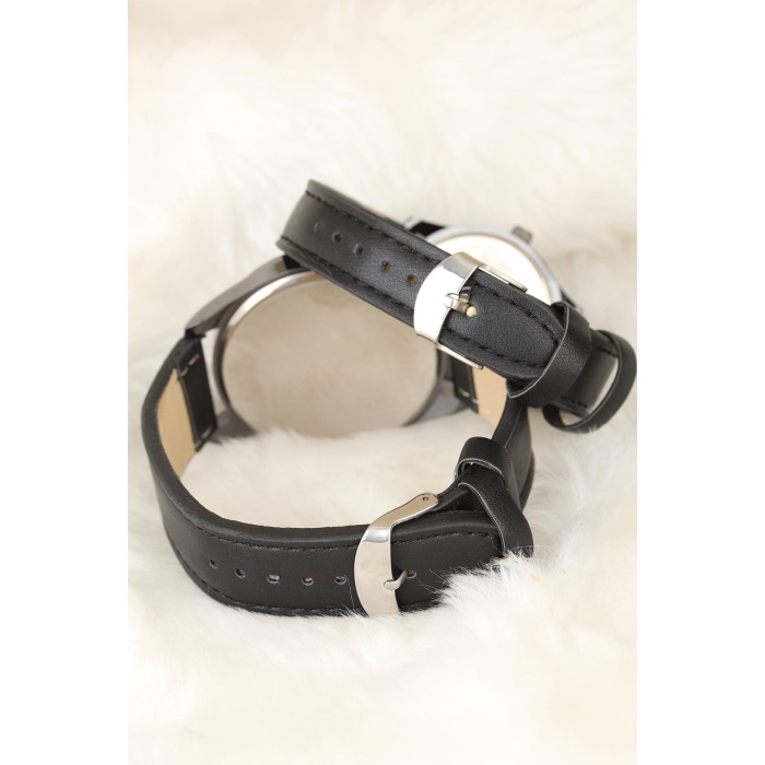 Siyah Renk Deri Kordonlu İstanbul Tasarımlı Sevgili Saatleri